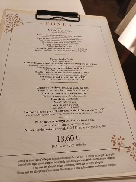 menu 2 of La Fonda