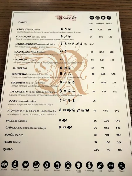 menu 0 of Casa Ricardo antigua Casa Ovidio