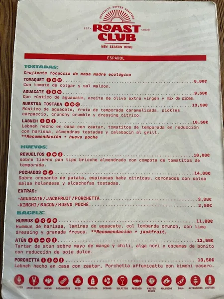 menu 0 of Roast Club