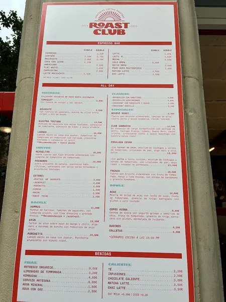 menu 2 of Roast Club