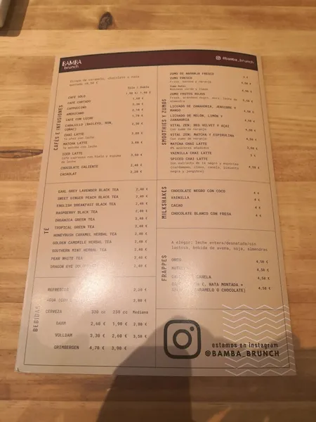 menu 1 of Bamba Brunch