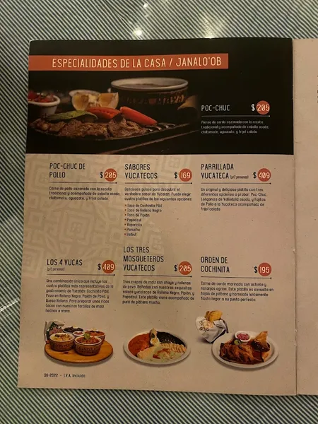 menu 1 of La Chaya Maya Casona
