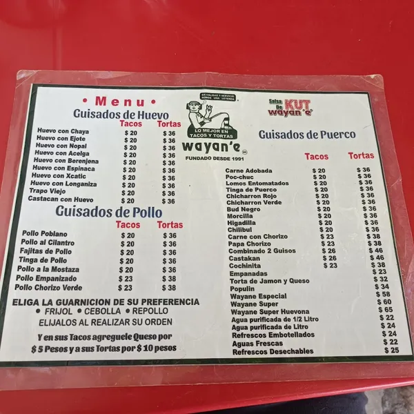 menu 0 of Wayan'e