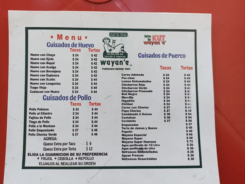 menu 1 of Wayan'e