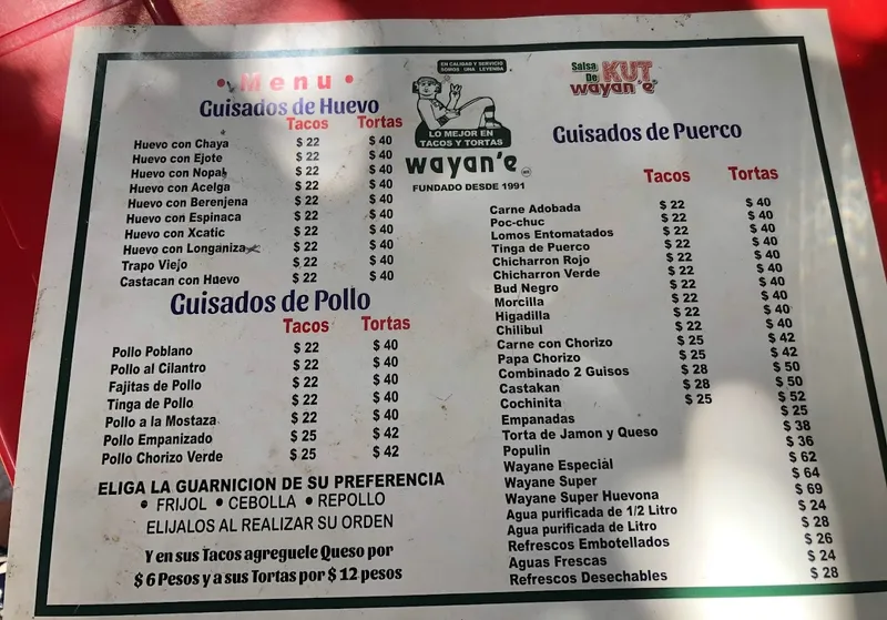 menu 2 of Wayan'e