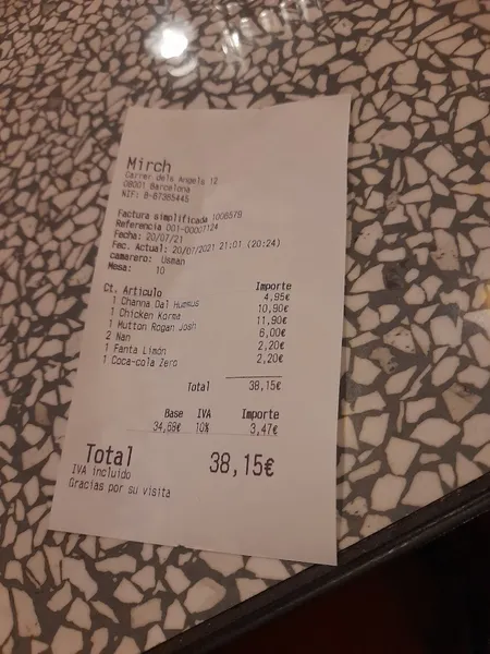 menu 1 of Mirch