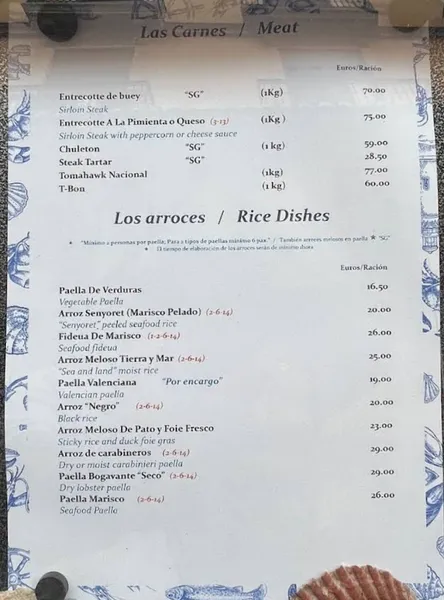 menu 0 of Marisquería Civera