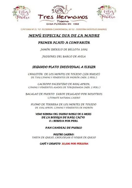 menu 1 of TABERNA TRES HERMANOS C/ANDRÓMEDA