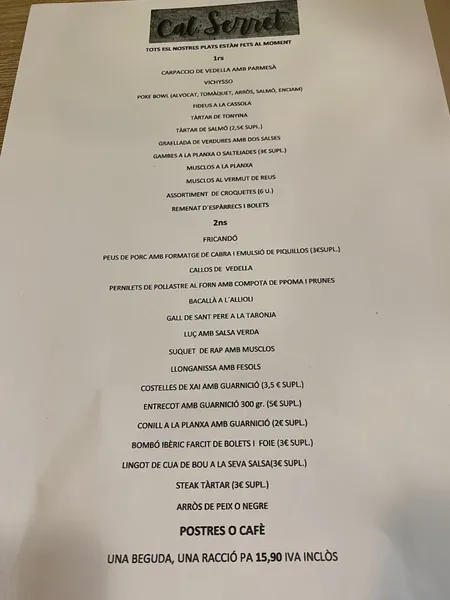 menu 0 of Cal Serret - Esmorzars i menú diari casolà
