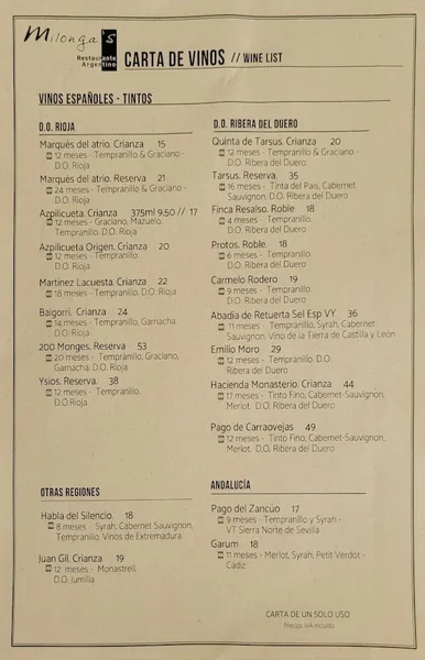 menu 0 of Restaurante Argentino Milonga's | Santa Justa