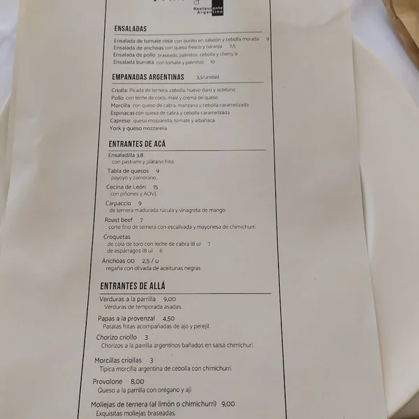 menu 1 of Restaurante Argentino Milonga's | Santa Justa