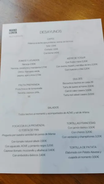 menu 0 of Restaurante "Mano Lenta"