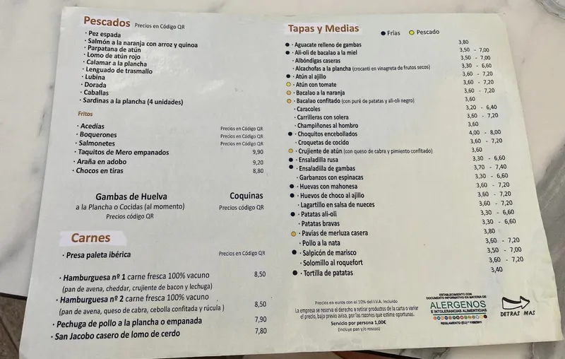 menu 1 of La Pinta .Huelva