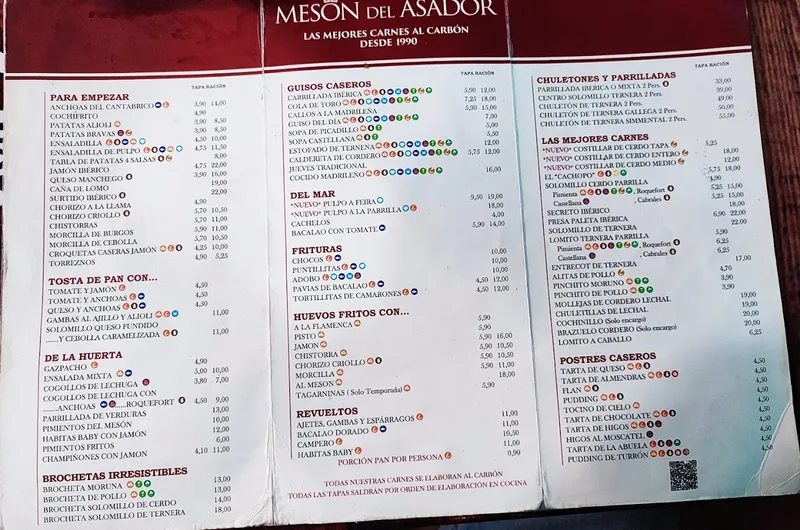 menu 1 of Mesón del Asador