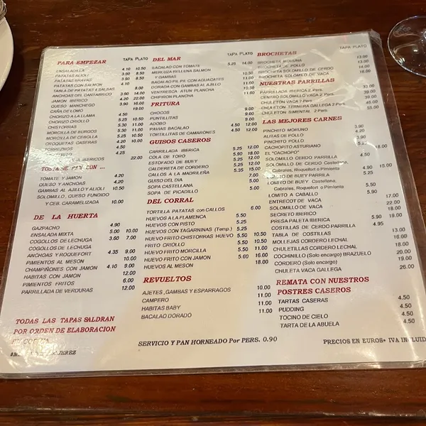 menu 2 of Mesón del Asador