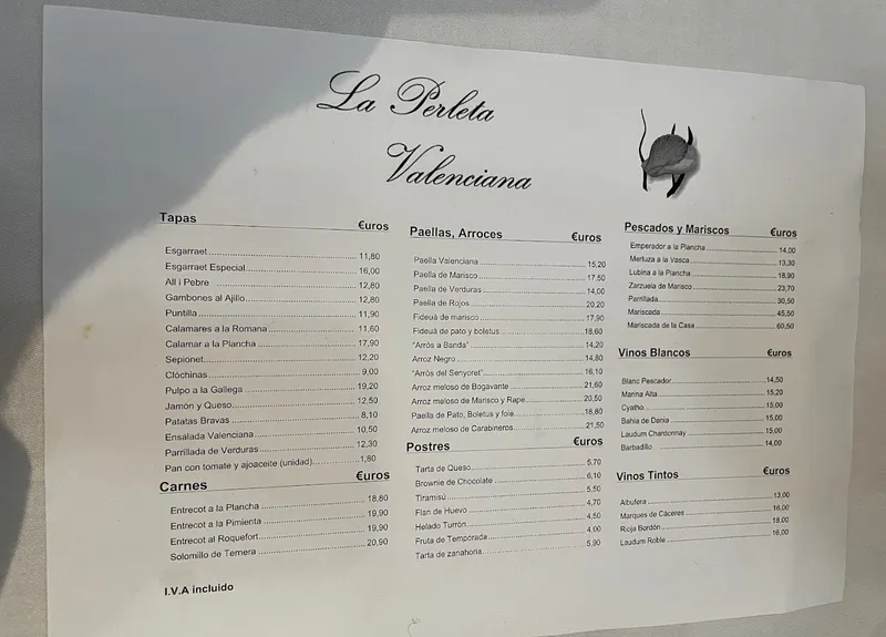 menu 0 of Restaurante la Perleta Valenciana