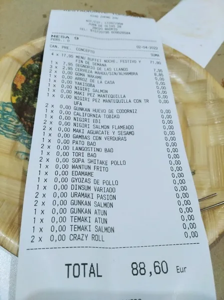 menu 1 of Restaurante Yorokobi