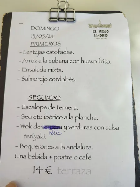 menu 0 of Café El Viejo Madrid