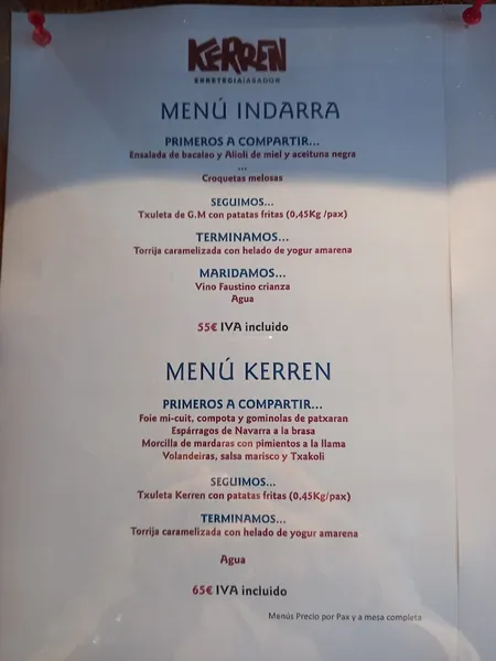 menu 1 of Kerren Asador