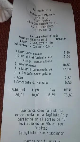 menu 0 of Restaurante La Tagliatella Huelva