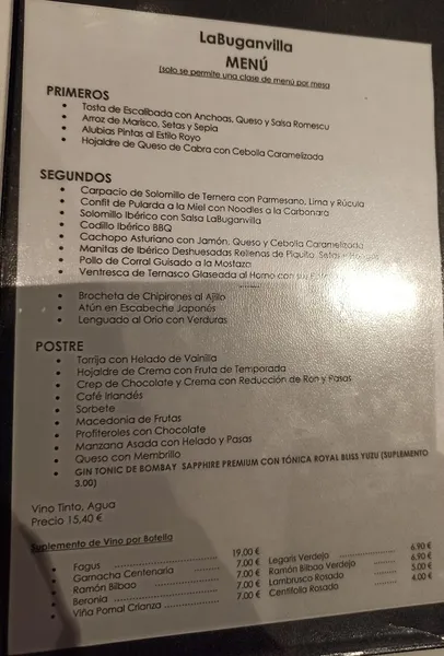 menu 0 of La Buganvilla
