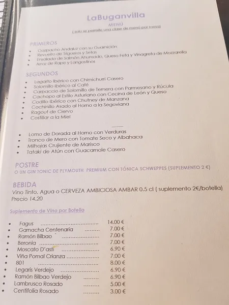 menu 1 of La Buganvilla