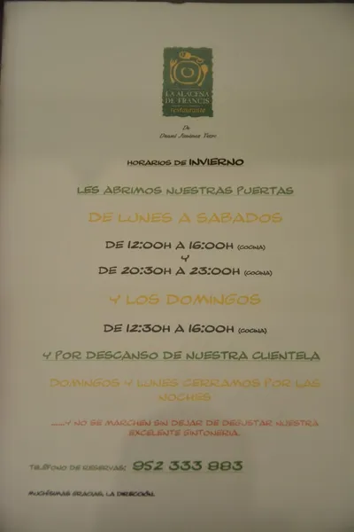 menu 1 of La Alacena de Francis