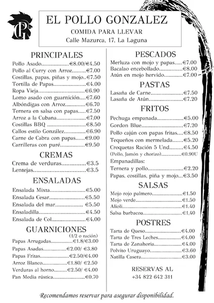 menu 0 of El Pollo González