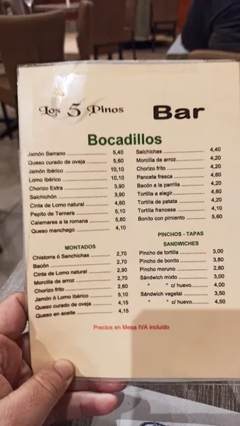 menu 1 of Los 5 Pinos