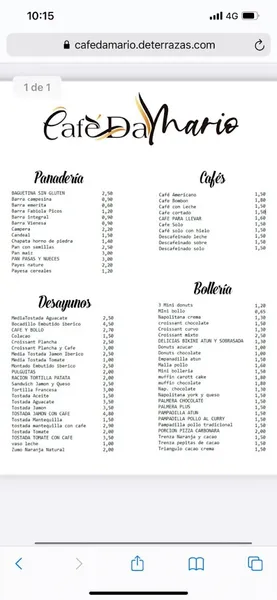 menu 1 of Café DaMario