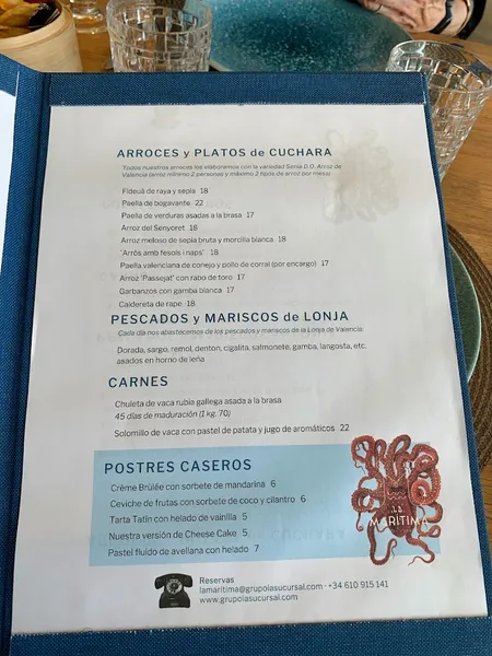 menu 1 of La Marítima de Veles e Vents I Arrocería Mediterránea