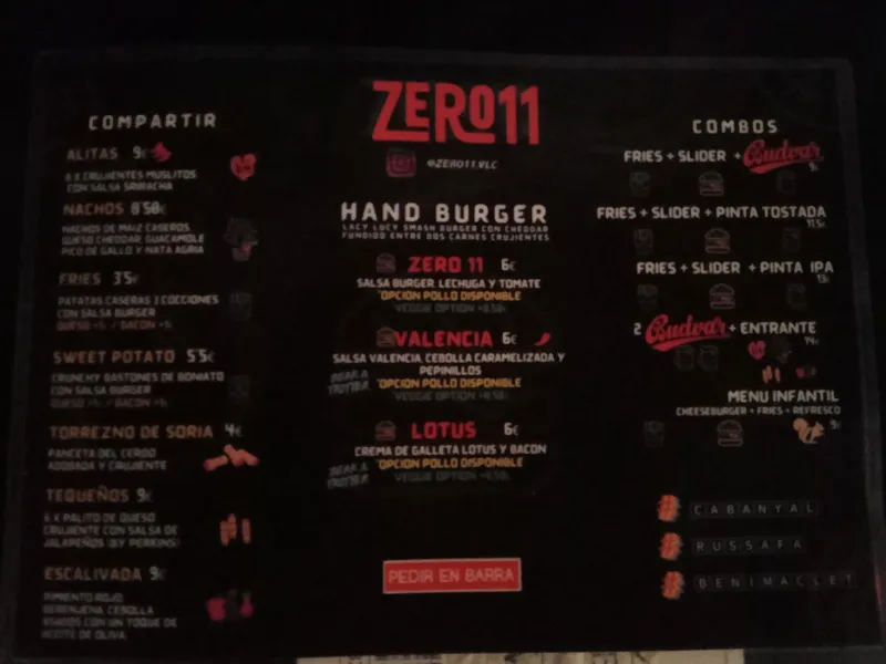 menu 1 of Zero 11 Benimaclet