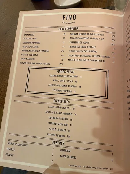 menu 1 of Restaurante Fino Bar - Alcalá de Henares