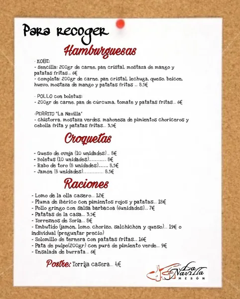 menu 2 of Mesón la Navilla