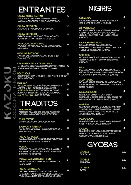 menu 1 of KAZOKU COCINA NIKKEI SEVILLA