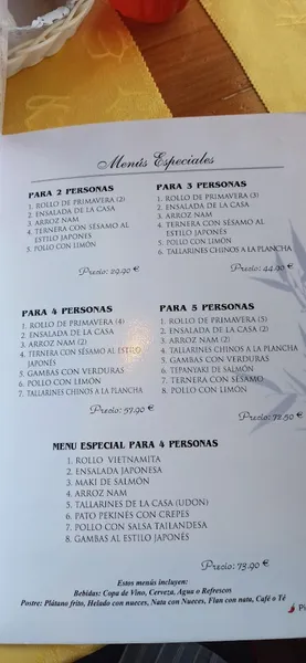 menu 1 of Restaurante Asiático Tokio