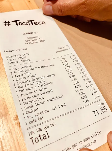 menu 1 of TocaTeca Barcelona