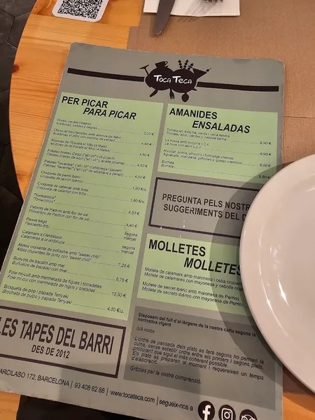 menu 2 of TocaTeca Barcelona