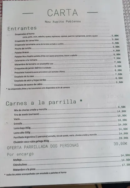 menu 2 of Nou Xupito Poblenou