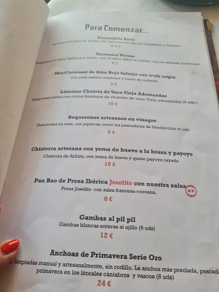 menu 1 of Verum Restaurante El Asador de Málaga