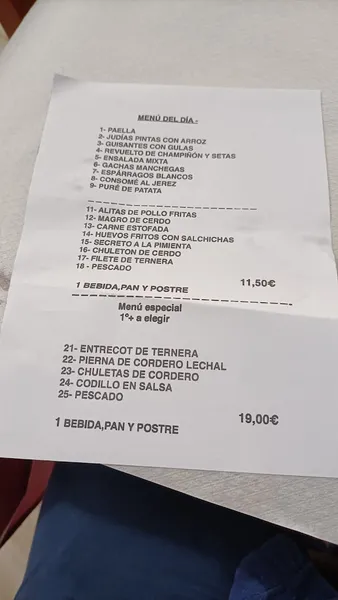 menu 2 of La Cueva de Antolín