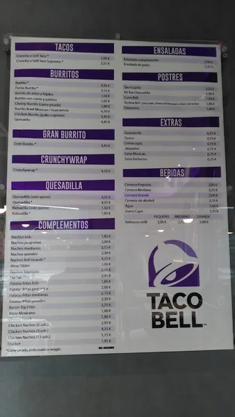 menu 0 of Taco Bell