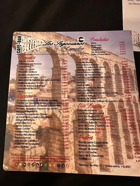 menu 2 of Bar Los Segovianos