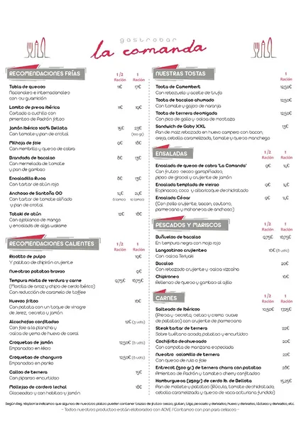 menu 0 of La Comanda Gastrobar