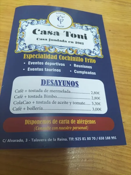 menu 1 of Bar Casa Toni