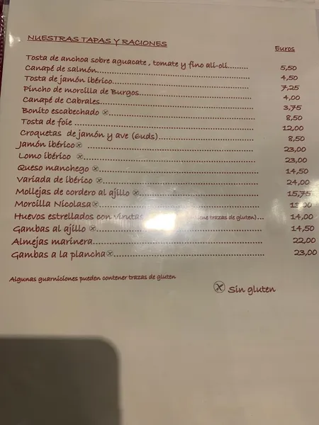 menu 0 of Taberna Mingote