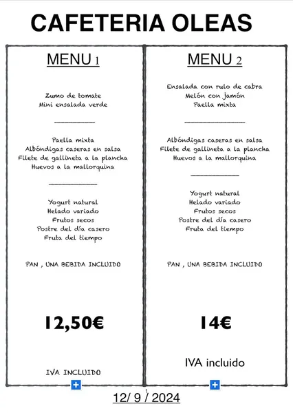 menu 0 of Cafetería Oleas