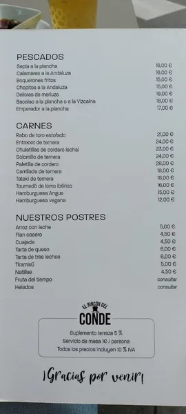 menu 1 of El Rincón del Conde