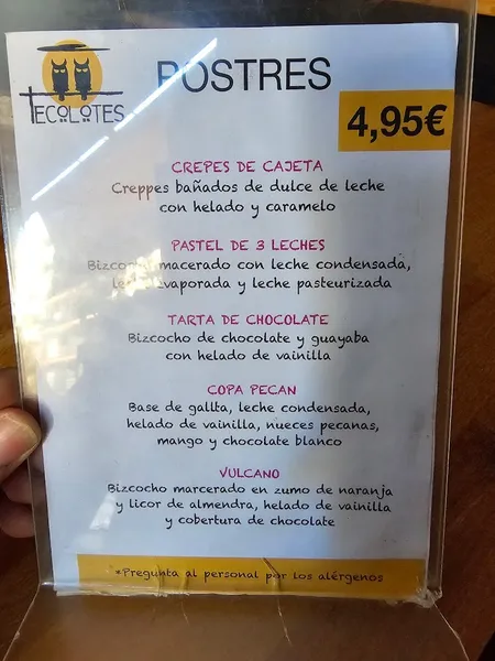 menu 1 of Tecolotes