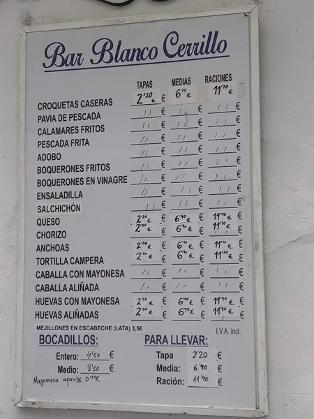 menu 2 of Bodeguita Blanco Cerrillo